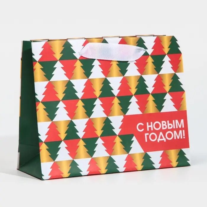 Пакет подарочный новогодний ламинированный &laquo;Ёлки&raquo;, 15 х 12 х 5.5 см