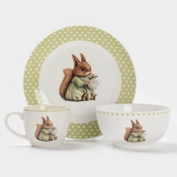 Набор детской посуды 3 предмета Доляна "Белочка" кружка, миска, тарелка