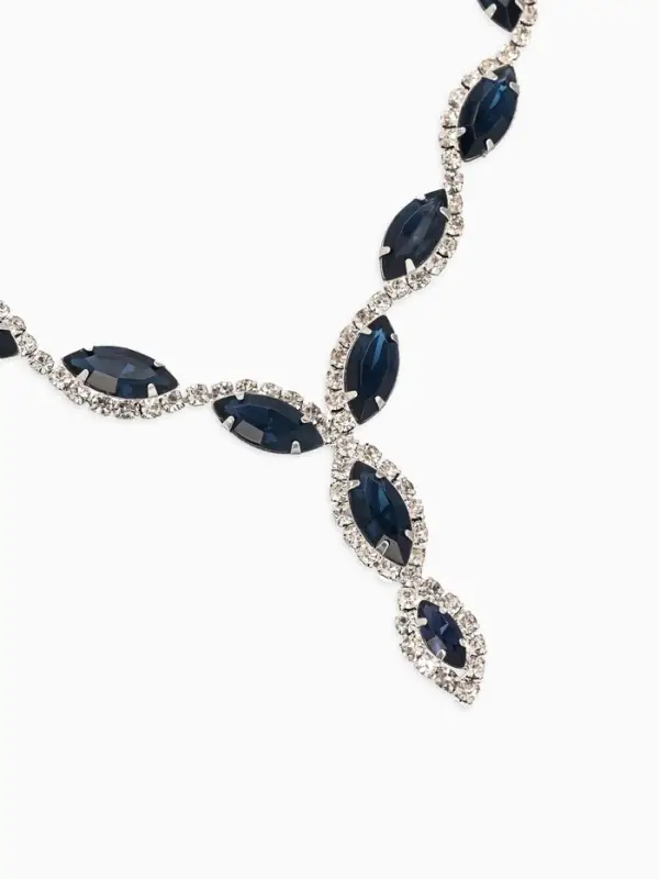 Набор 2 пред-а: серьги, колье "Вечерний шик" лепестки, цвет бело-тёмно-синий в серебре