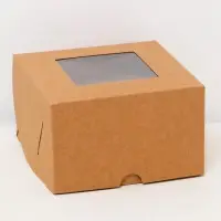 Коробка для 4 мини - капкейка крафт с окном, 13&times;13&times;8 см