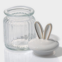 Банка стеклянная для хранения сыпучих продуктов Доляна &laquo;Зайка в золотом&raquo;, 230 мл, с керамической крышкой