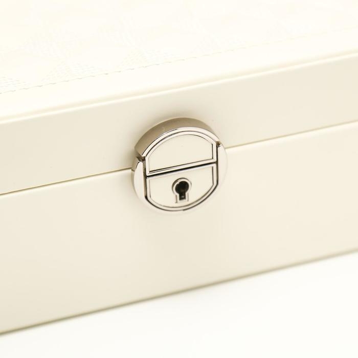 Шкатулка кожзам под часы 2 отделения и бижутерию "Ромбы белые" матовая 8,5х25х25 см