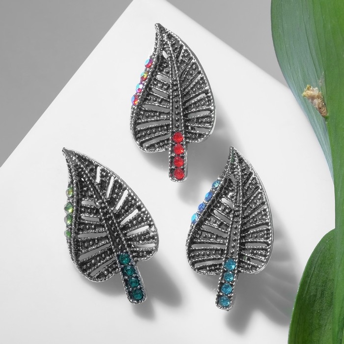 Брошь &laquo;Лист&raquo; ажурный, цвет МИКС в чернёном серебре (неделимая фасовка 12 шт., цена за шт.)