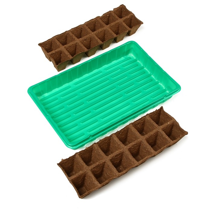 Набор для рассады: торфяная кассета, 24 ячейки (4 &times; 4 см) по 50 мл, поддон, Greengo