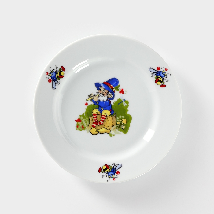 Тарелка фарфоровая &laquo;Лесовичок&raquo;, d=20 см, рисунок микс, цвет белый