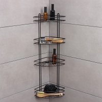 Полка угловая для ванной 4-х ярусная Native, 175&times;175&times;762 мм, цвет черный матовый