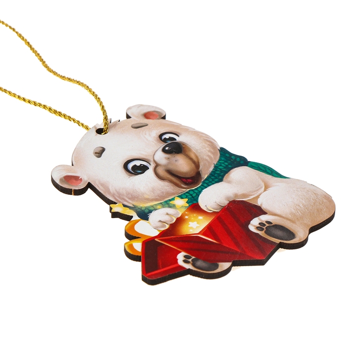 Ёлочная деревянная подвеска &laquo;Новый год! Белый мишка&raquo;