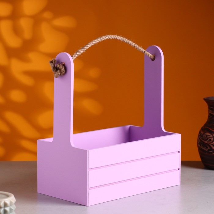 Кашпо деревянное 25.5&times;15&times;30 см "Аром", ручка канат, Сиреневый