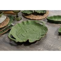 Блюдо сервировочное с ручками Доляна &laquo;Лист&raquo;, 29&times;3,3 см, цвет зелёный