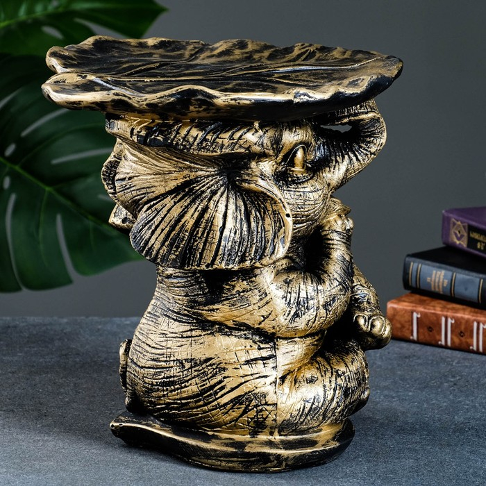 Фигура - подставка "Слон с листком" бронза/золото, 30х30х30см