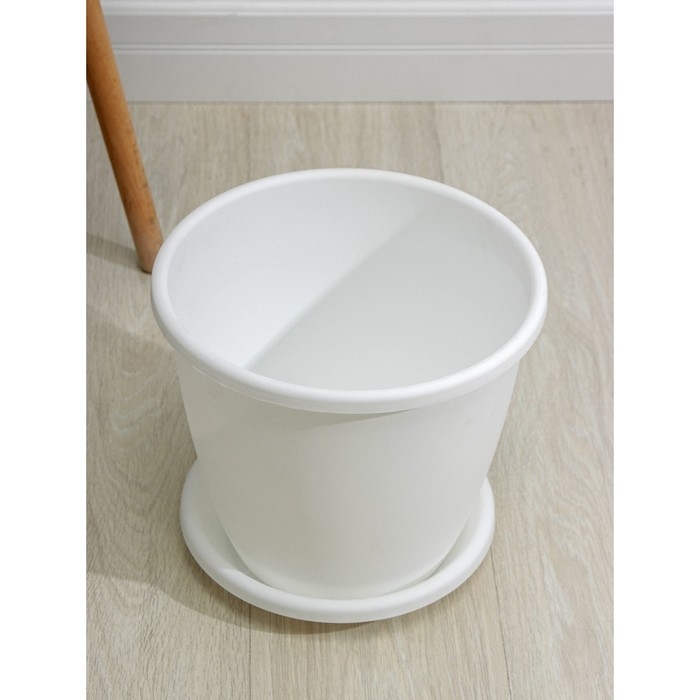 Горшок для цветов с поддоном &laquo;Афина&raquo;, 11 л, пластиковый, цвет белый