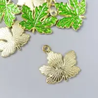 Декор для творчества металл, эмаль "Кленовый листик" зелёный 2х2 см