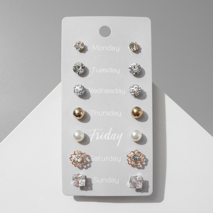 Пусеты 7 пар &laquo;На каждый день&raquo; набор вечеринка, цвет МИКС