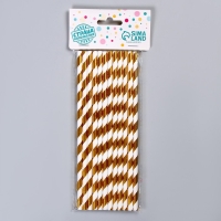 Трубочка для коктейля &laquo;Полоска&raquo;, набор 12 шт., цвет золотой