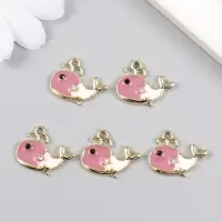 Декор для творчества металл, эмаль, страза "Кит с фонтаном" золото 2х1,4 см