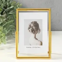 Фоторамка металл на 1 фото 10х15 см "Лофт" золото гальваника 1,2х11,5х16 см