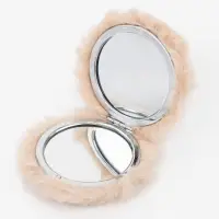 Зеркало складное круг (2) с/увел МЕХ d8см искусств мех/пластик бежевый пакет QF