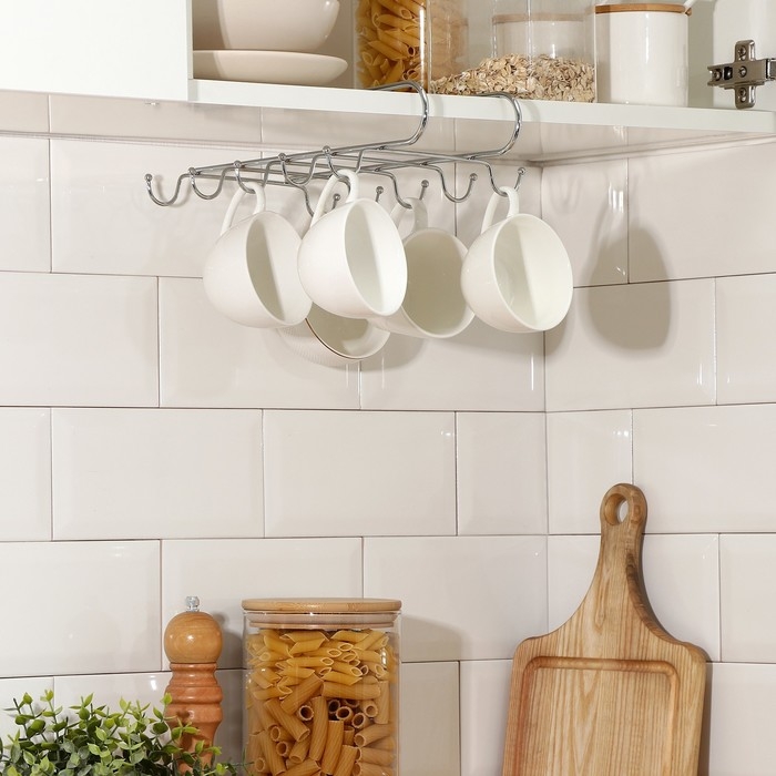 Держатель для кружек Доляна, на 10 предметов, подвесной, 27,5&times;18&times;6,5 см, цвет хром