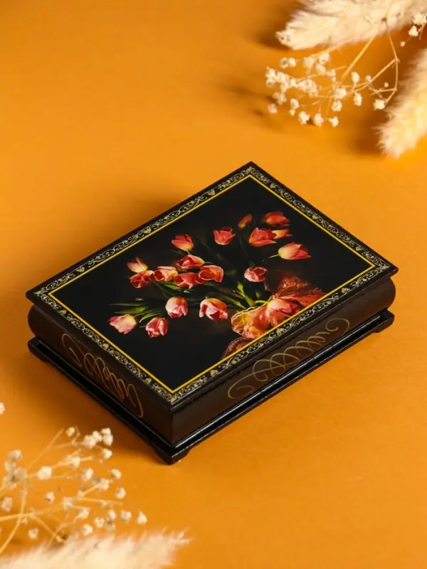 Шкатулка &laquo;Тюльпаны&raquo;, 10&times;14 см, лаковая миниатюра