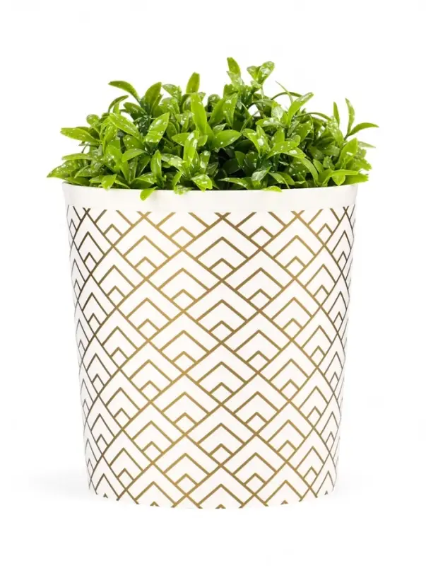 Горшок 1,6л d14см h15,5см пластик белый "Золотое напыление" 3