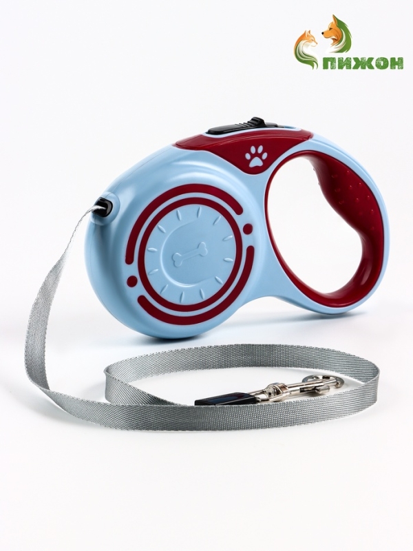 Рулетка "Гонка", 3 м, вес животного до 15 кг, голубая/розовая