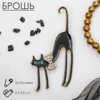 Брошь &laquo;Кошка грациозная с бантиком&raquo;, цвет чёрный в золоте