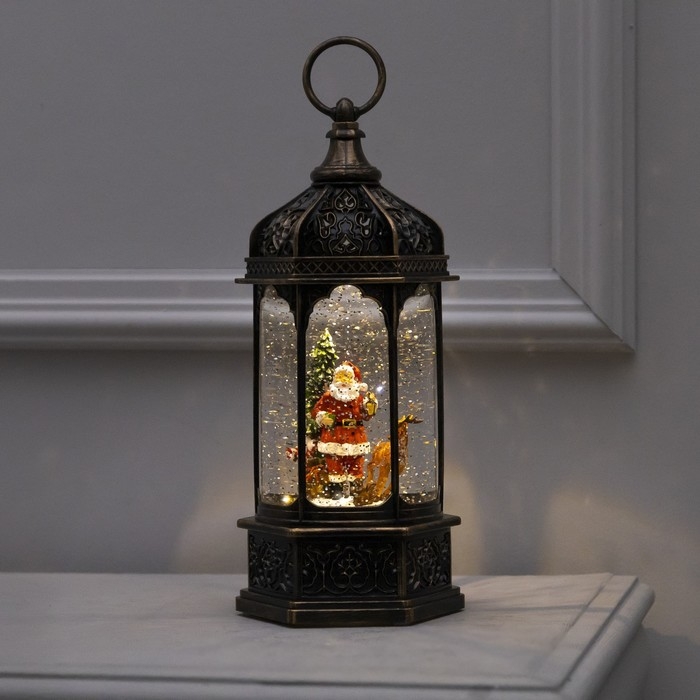 Светодиодная фигура &laquo;Фонарь с Дедом Морозом&raquo; 13 &times; 28.5 &times; 12 см, пластик, батарейки ААх3 (не в комплекте), USB, свечение тёплое белое