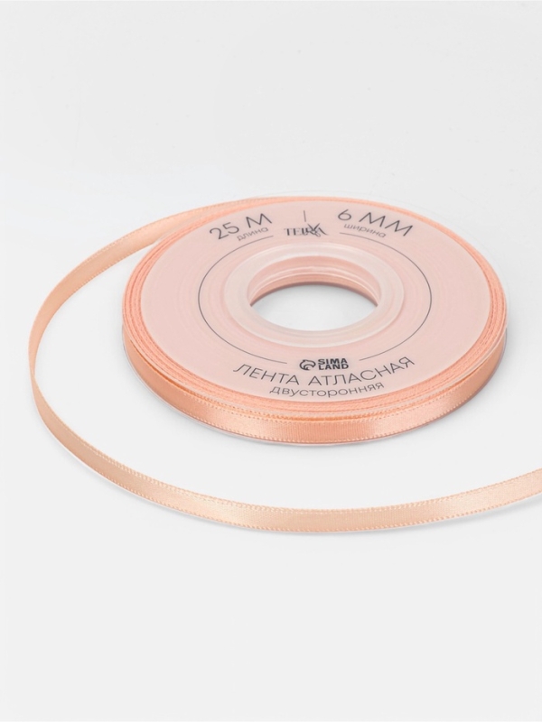 Лента атласная двухсторонняя №0714 6мм*25&plusmn;1м персиковый пух TR