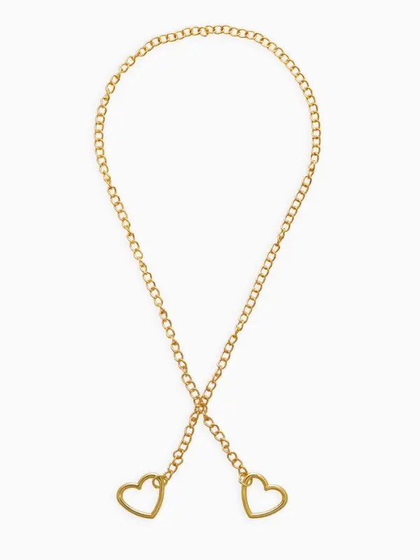 Цепочка на шею два сердца, затяжка, цвет золото