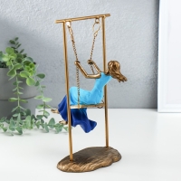 Сувенир полистоун "Девушка в небесно-голубом платье на качелях" бронза 16х11х26 см