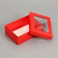 Коробка складная, крышка-дно, с окном, красная, 24 х 17 х 8 см