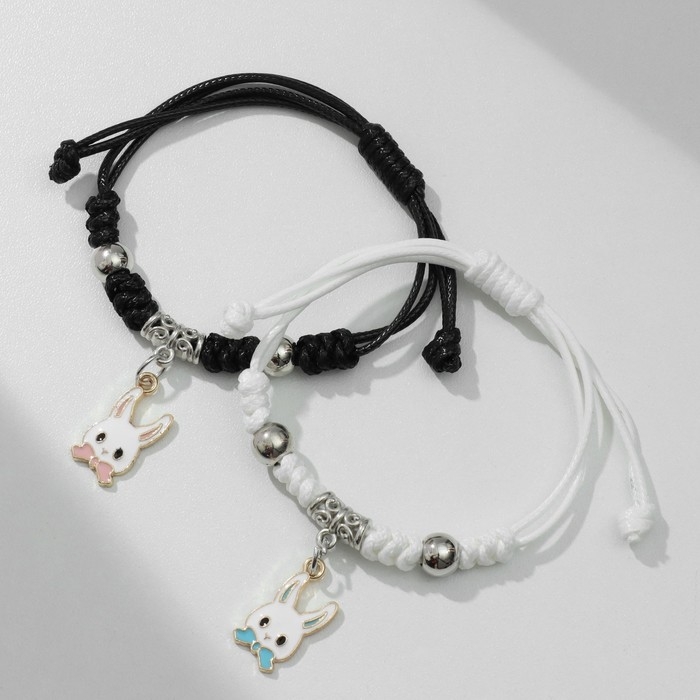 Браслеты &laquo;Неразлучники&raquo; зайчата с бантиками, цвет чёрно-белый, 7 см