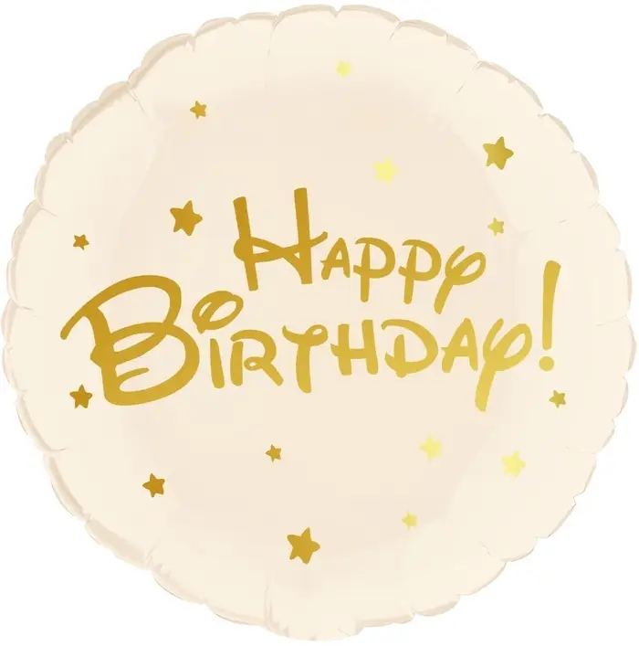 Воздушный шар фольгированный 18" круг "Happy Birthday (золотые звезды)" в инд.уп.