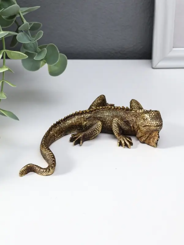 Сувенир полистоун "Игуана" золото 15,5х11х3,2 см