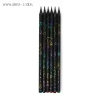 Карандаш чернографитный твёрдость HB, корпус чёрный с рисунком, заточенный, со стразой из акрила, МИКС