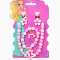 Набор детских украшений "Выбражулька" цветок, 4 предмета: клипсы, кольцо, бусы, браслет