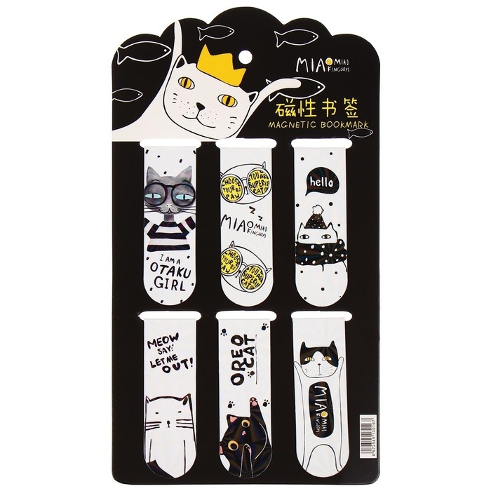 Набор магнитных закладок для книг Calligrata 6 штук, Набор магнитных закладок для книг Calligrata 6 штук, "Кошки", МИКС