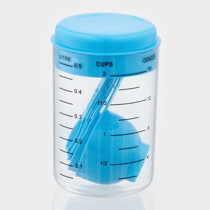 Набор мерных ёмкостей &laquo;Маэстро&raquo;, 7 предметов: стакан 500 мл, ложки, цвет голубой