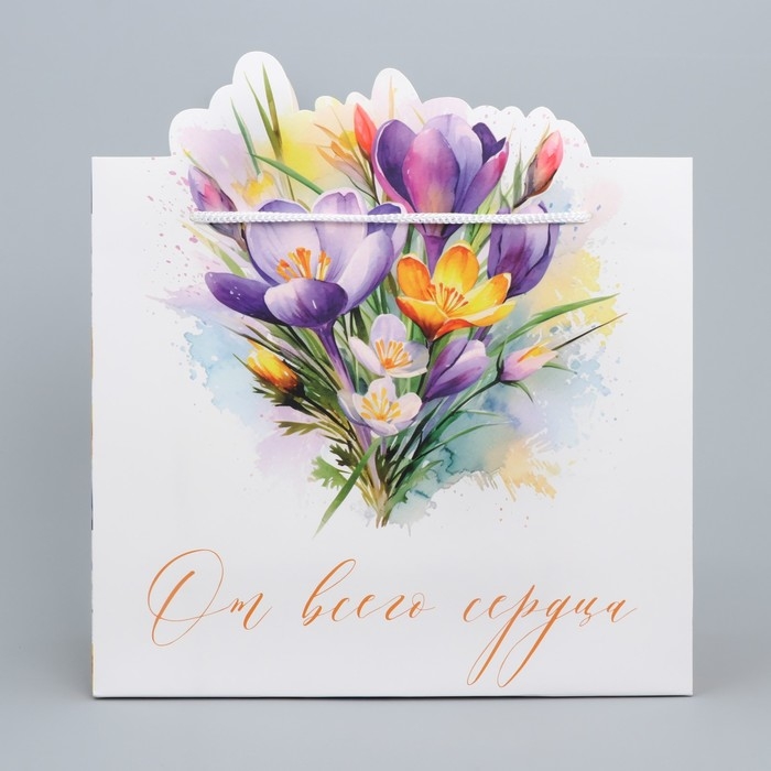 Пакет подарочный, упаковка, &laquo;От всего сердца&raquo;, цветы, 25 х 26 х 10 см