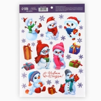 Наклейки новогодние, интерьерные  &laquo;Снеговички&raquo;, 29.7 х 42 см, Новый год