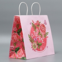 Пакет подарочный крафтовый, упаковка, &laquo;Тебе&raquo;, цветы, 32 х 28 х 15 см