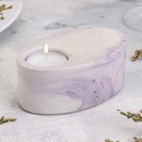 Подсвечник "Узкий овал. Мрамор" из гипса,11,5х7х4см, мрамор с фиолетовыми полосками