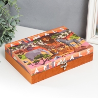 Шкатулка дерево "Звери Африки" кожзам и бархат 5,5х24х17 см