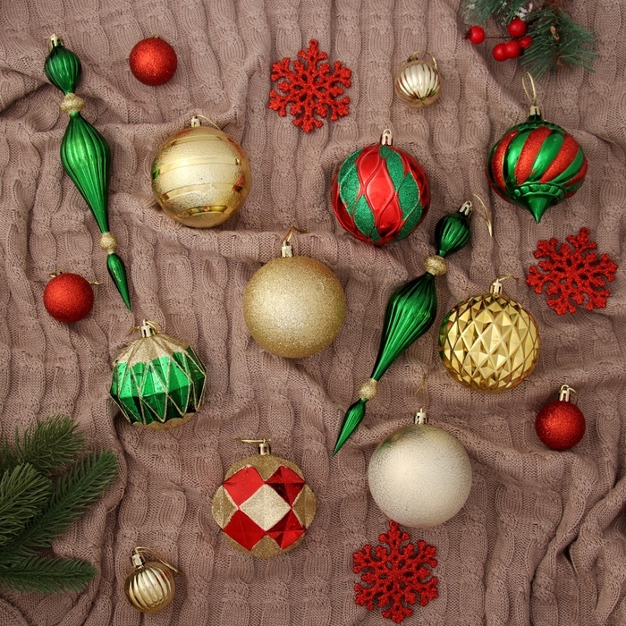 Набор украшений пластик 42 шт "Карнавал ассорти" красный зелёный