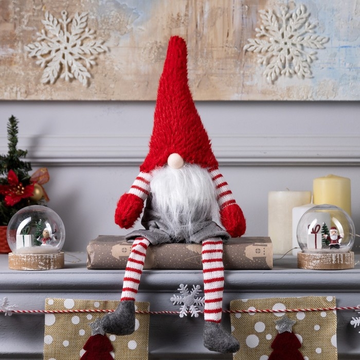 Светодиодная фигура &laquo;Гном с бородой&raquo; 14 &times; 47 &times; 9 см, текстиль, батарейки AG10х3 (в комплекте), свечение тёплое белое