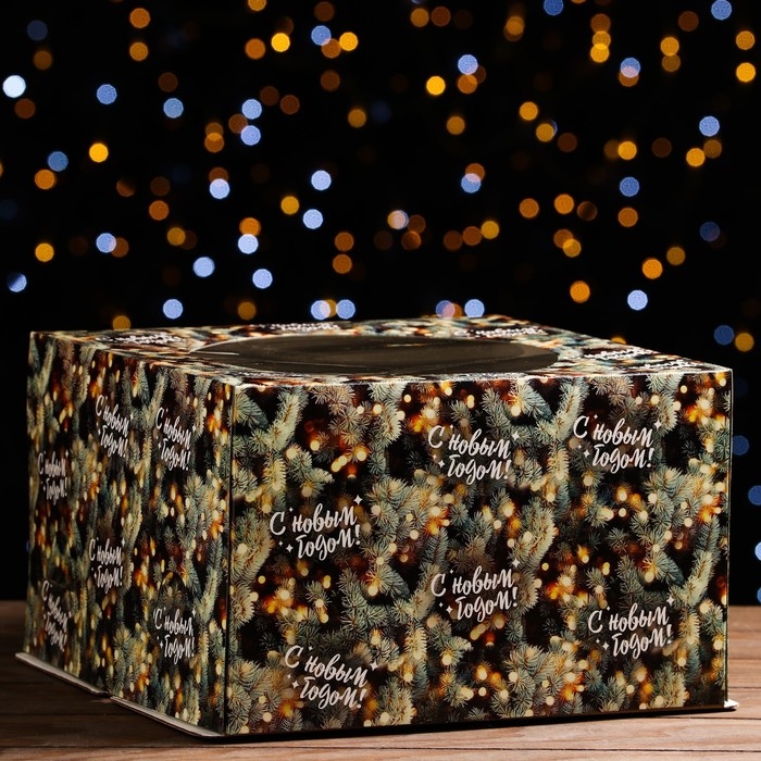 Новый год. Коробка для торта новогодняя с окном &laquo;Ветки ели&raquo;, 30 х 30 х 19 см
