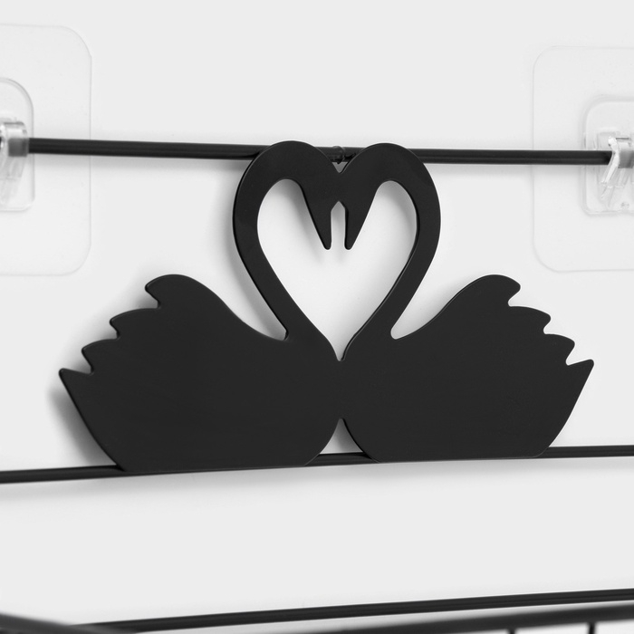 Полка для ванной Доляна, двухъярусная, 4 крючка, 47&times;25&times;14 см, чёрная