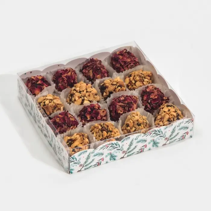 Коробка для кондитерских изделий с пластиковой крышкой &laquo;Елка&raquo;, 15 х 15 х 3 см