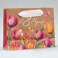 Пакет подарочный крафтовый, упаковка, &laquo;8 марта&raquo;, S 12 х 15 х 5.5 см