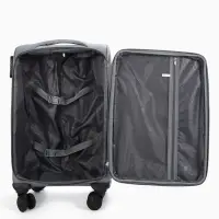 Чемодан 20",Текст,36*25*58,отд на молнии,1 нар/карм, увелич,код замок,4 колеса, т.серый